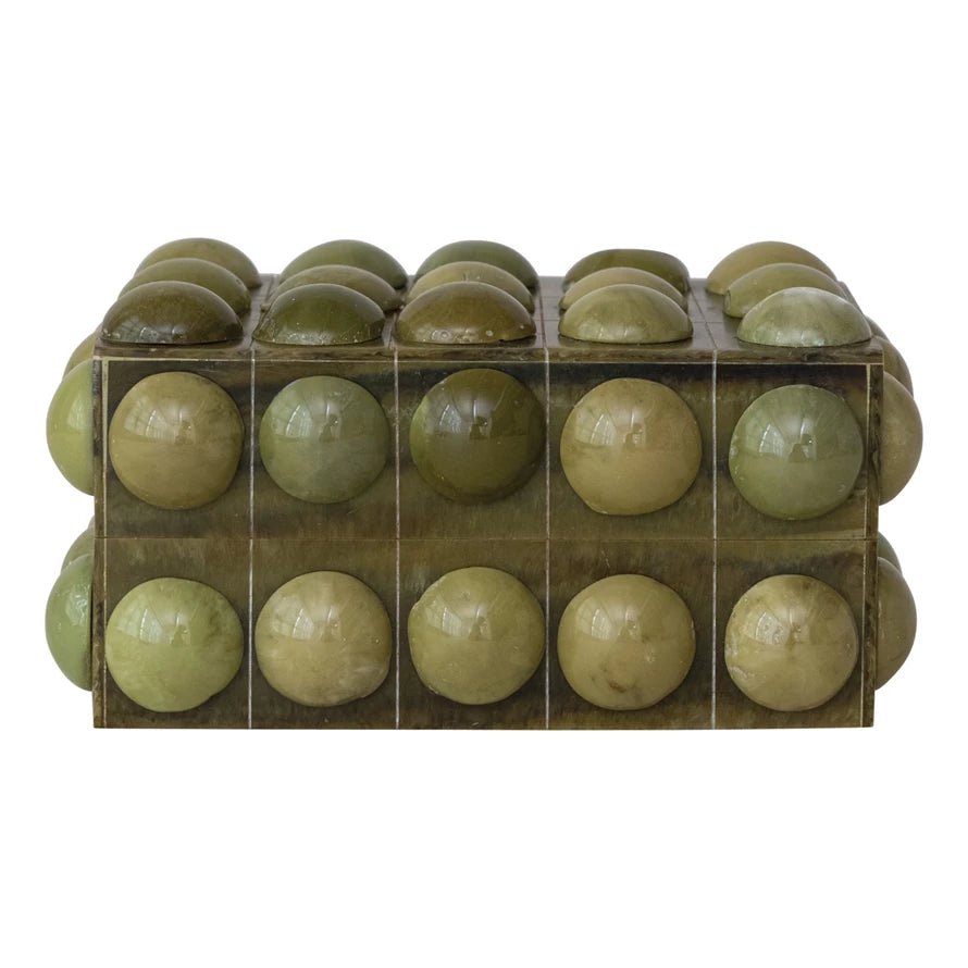 Handmade Marbled Resin Bobbin Box, Green