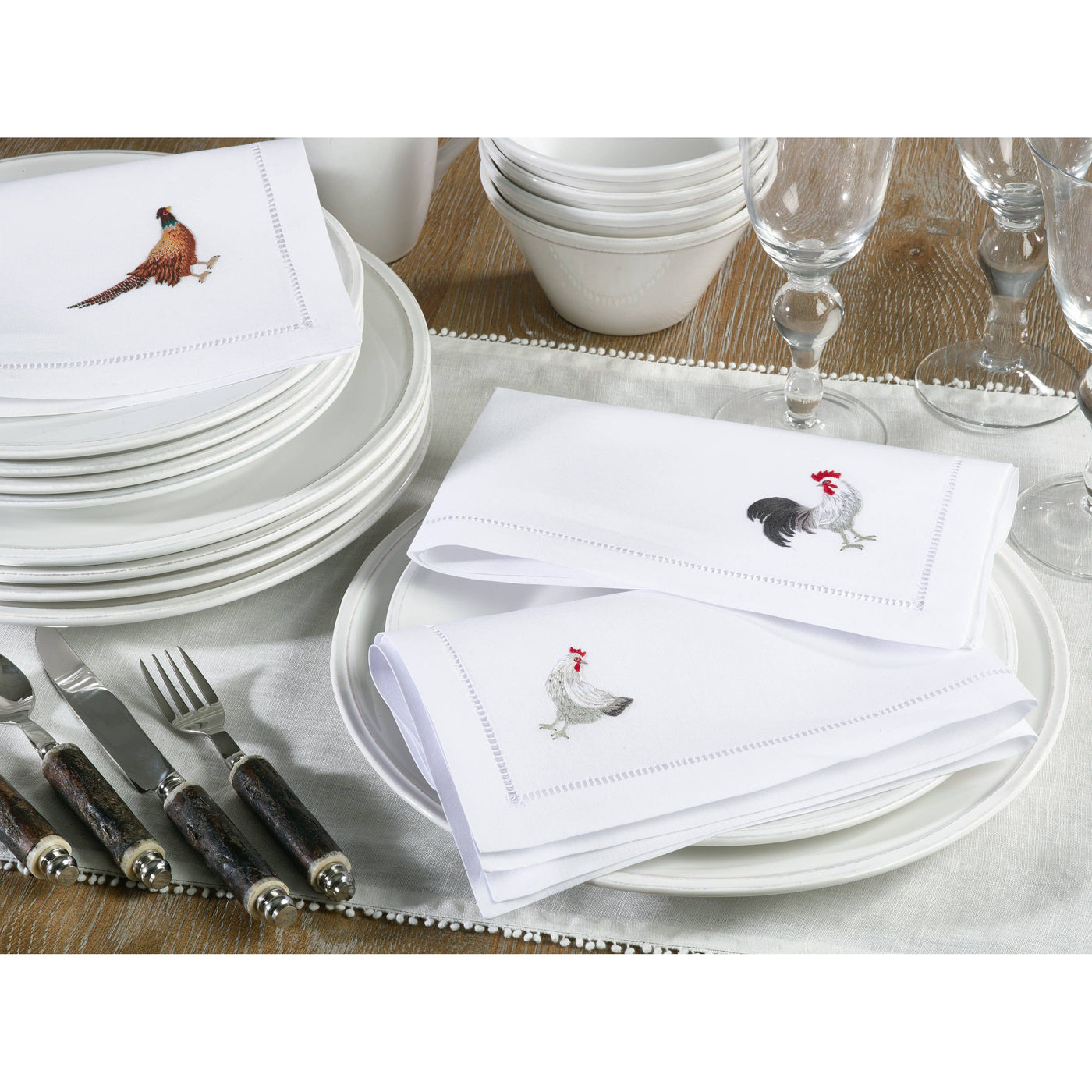 Embr'd Pheasant Hemstitch Napkin
