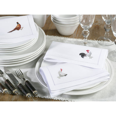 Embr'd Pheasant Hemstitch Napkin