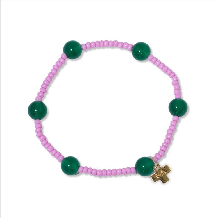 Mia Small Bead Bracelet - Emerald & Pink