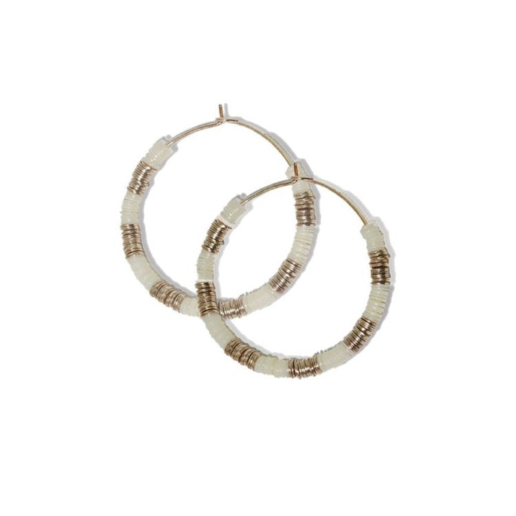 Jennifer Color-block Small Sequin Hoops - Ivory