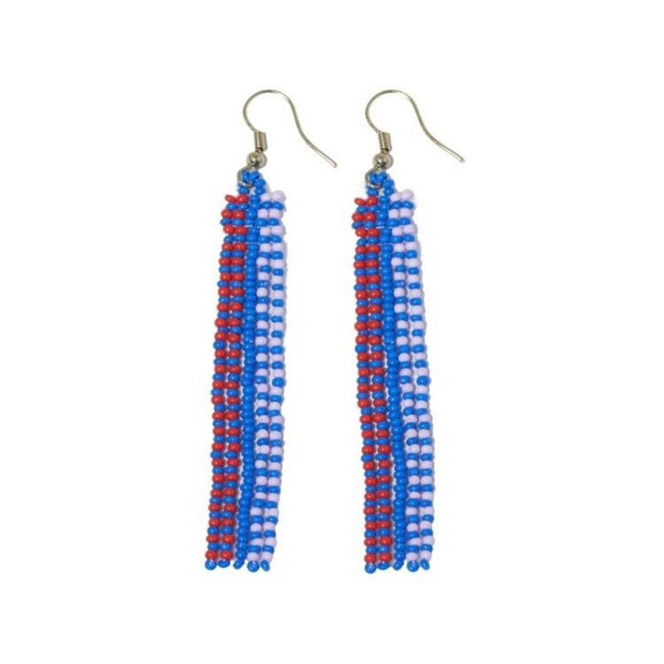 Melissa Speckled Border With Solid Beaded Fringe Earrings - Royal Blue
