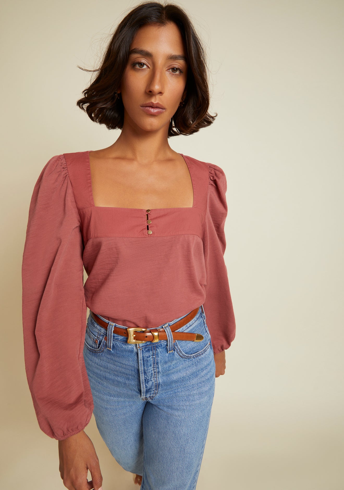 PASCALE SQUARE NECK TOP-DESERT ROSE