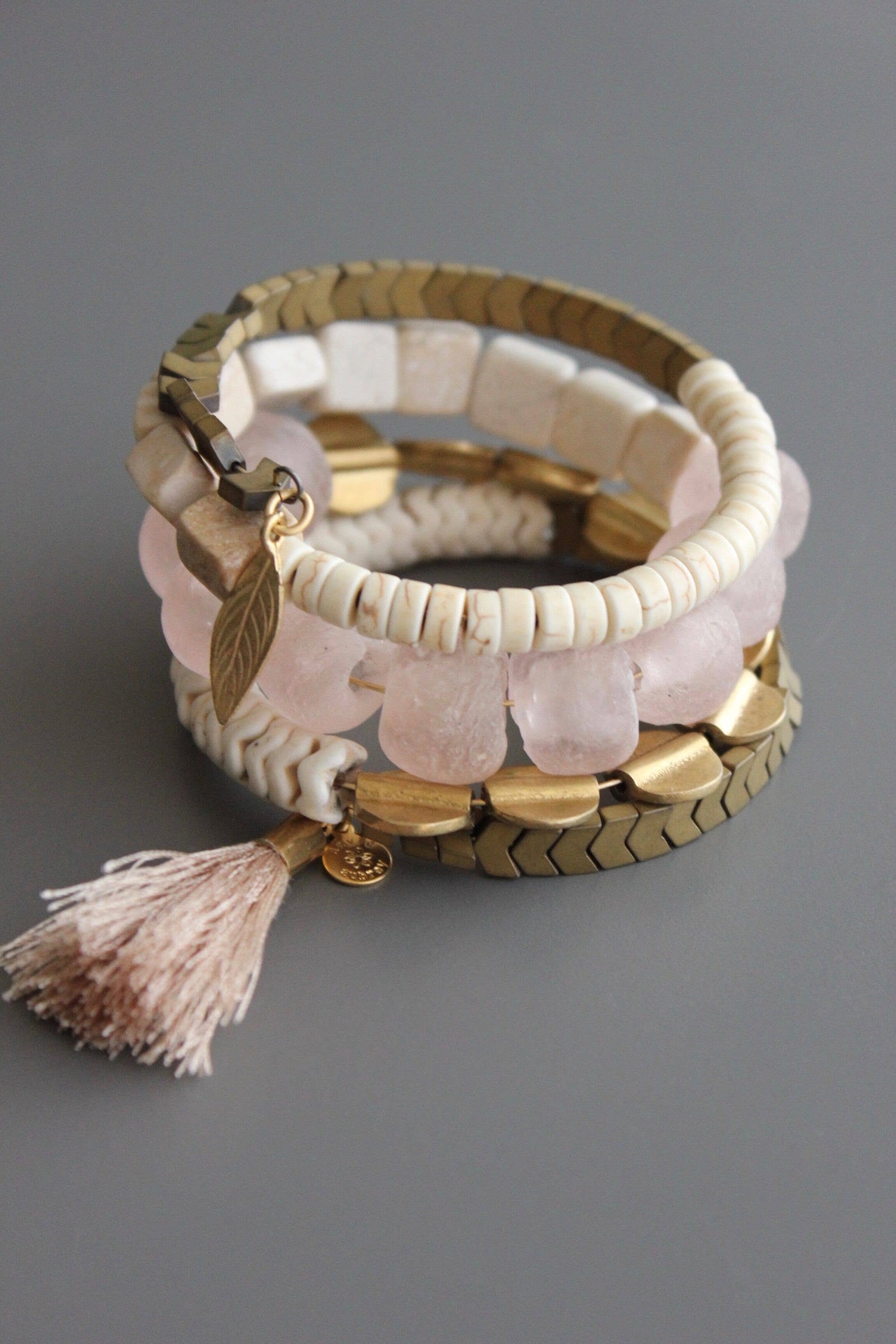 YSMB02 Ghana Glass and White Stone Wrap Bracelet