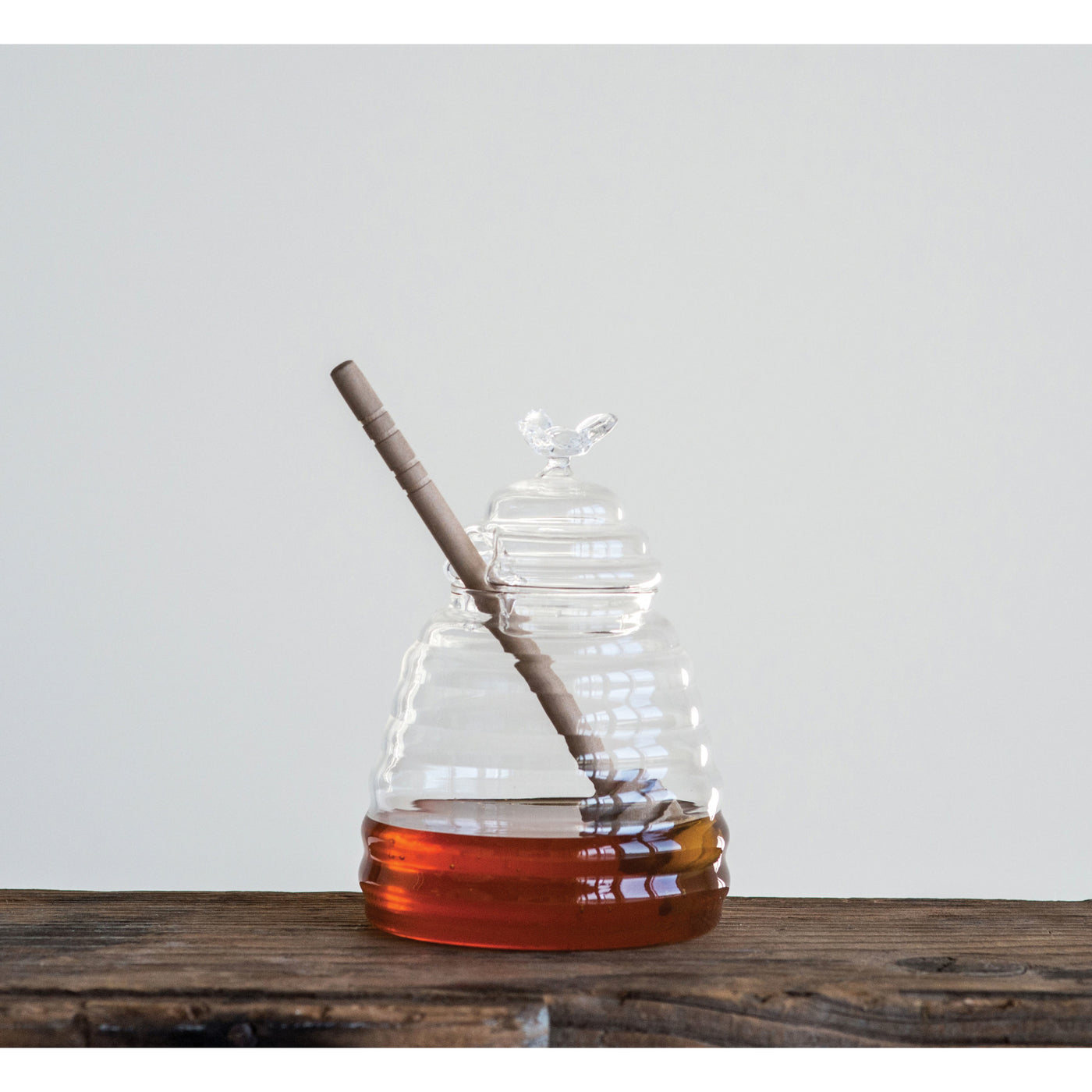 Glass Honey Jar with Wood Honey Dipper
