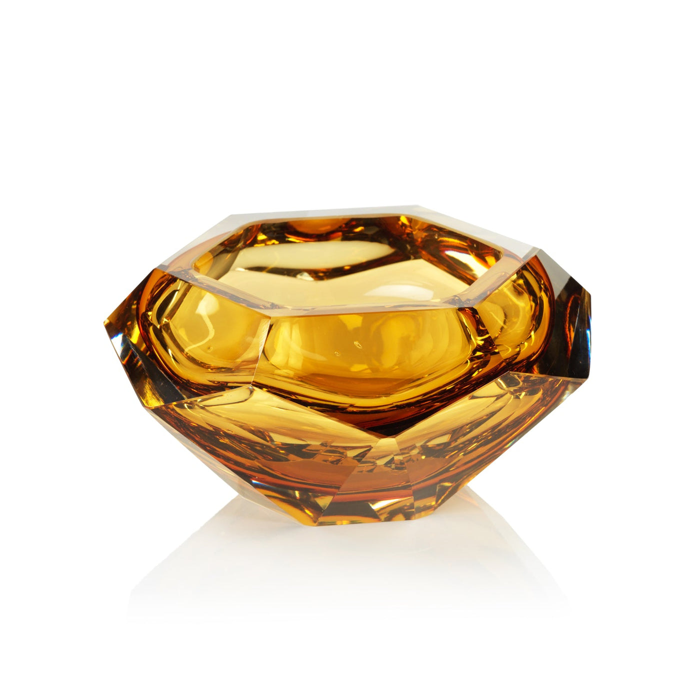 La Boheme Handmade Polished Cut Glass Bowl - Amber