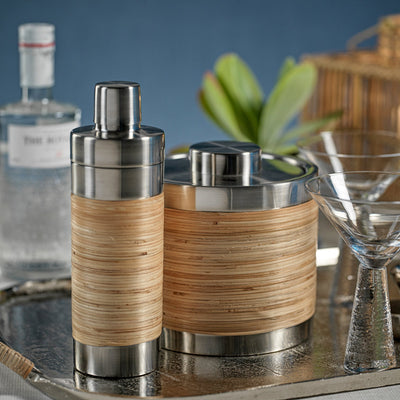 Palmae Rattan and Matte Steel Cocktail Shaker