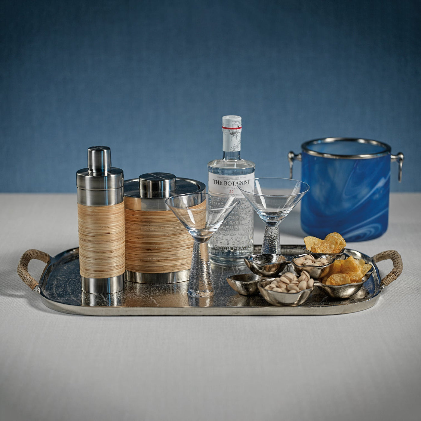 Palmae Rattan and Matte Steel Cocktail Shaker