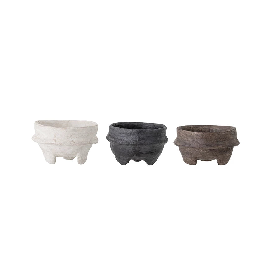 Decorative Paper Mache Footed Bowl, 3 Colors