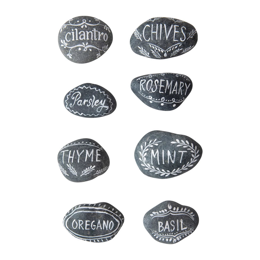 Hand-Painted Natural Stone Herb Garden Markers, 8 Styles